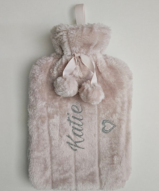 Personalised Hot Water Bottle With Luxury Faux Fur Cover | Cosy Custom Hot Water Bottle Gift For Her